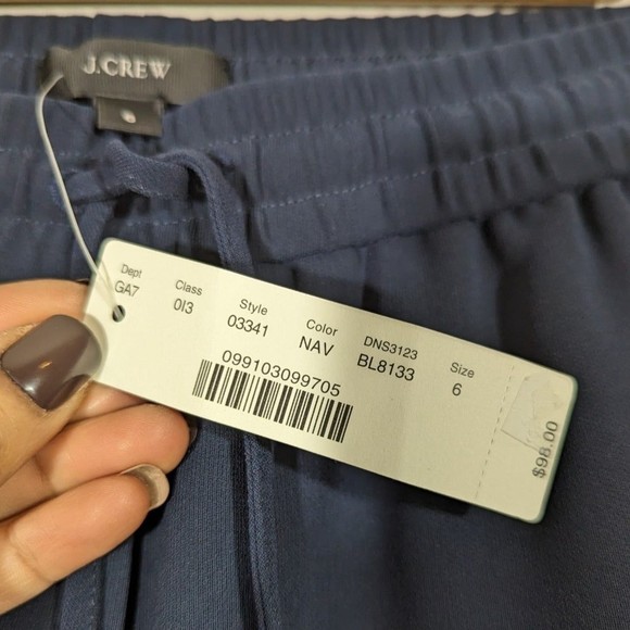 J.Crew Women Size 6 Navy Blue Polyester Drawstring Ankle Pants - Picture 6 of 7